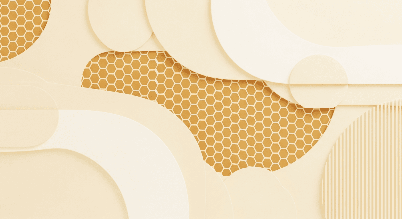 Abstract wellness imagery with honeycomb patterns in warm gold tones